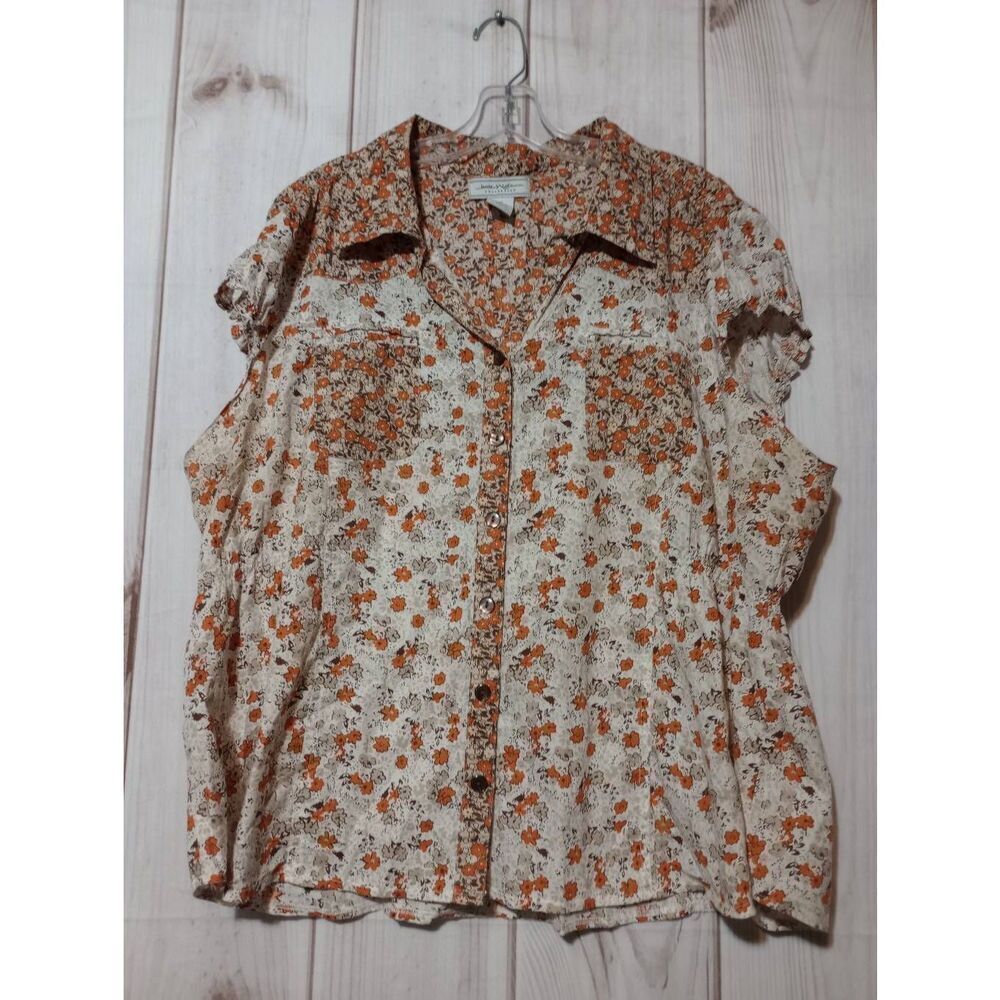 Jamie Nicole Shirt Ladies 3x Orange Brown Button Front Capped Sleeve